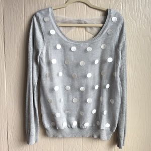 LC Lauren Conrad Gray Sweater Sheer Polka Dot Mesh